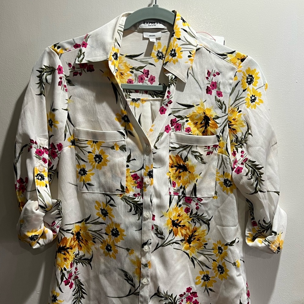 Express Floral Button-Up Blouse